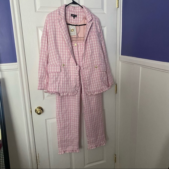 Sister Jane Bee Botanical Buzz Gingham Tweed Blazer & Pants Suit Two Piece Set - Picture 2 of 9